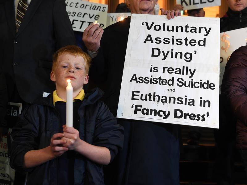 Protesters opposed to euthanasia held a candle lit vigil outside Victoria's Parliament.