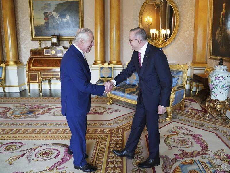 King Charles has received Prime Minister Anthony Albanese during an audience at Buckingham Palace. (AP PHOTO)