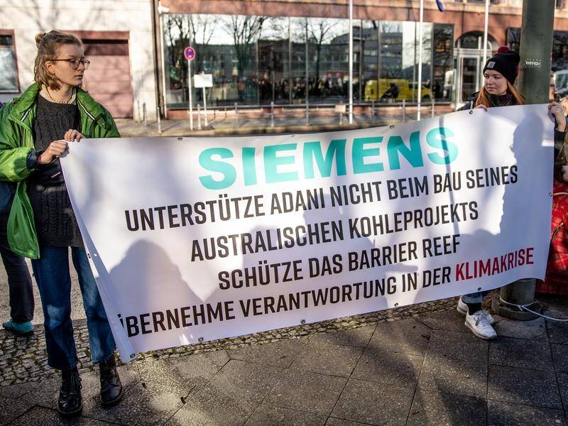 Germans have protested against Sieman's involvement in the controversial Adani mine in Queensland.