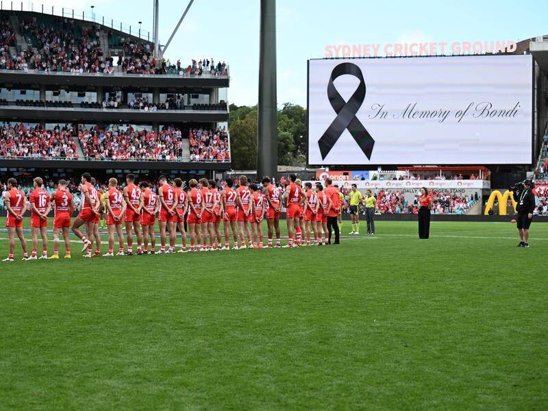 A tribute to the victims of the Bondi Junction stabbings was held before Sydney took on Gold Coast. (Dean Lewins/AAP PHOTOS)