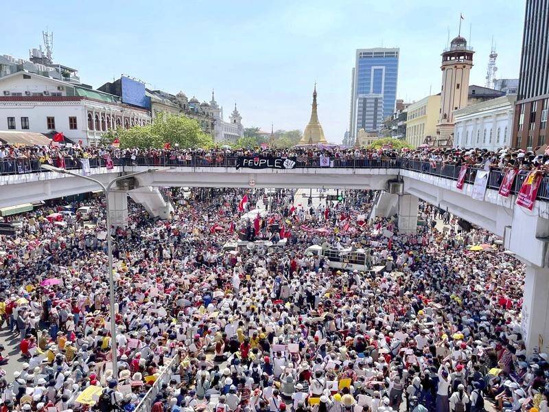 Protesters opposed to military rule in Myanmar have rallied in Yangon.