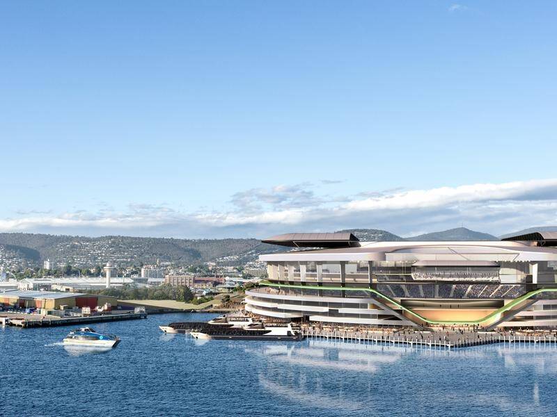 An early render of the proposed Hobart stadium that is a sticking point in Tasmania's AFL plans. (PR HANDOUT IMAGE PHOTO)