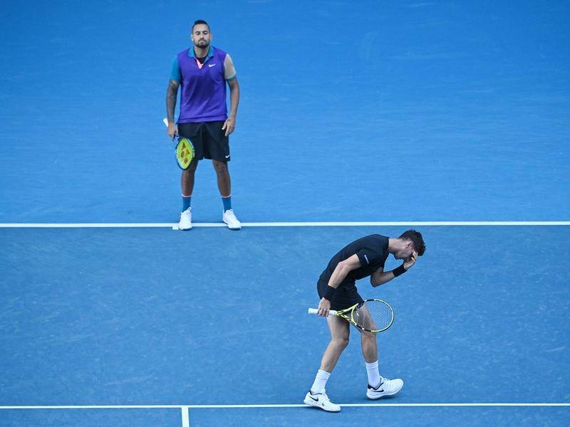 Nick Kyrgios and Thanasi Kokkinakis are out of the men's doubles at the Australian Open.