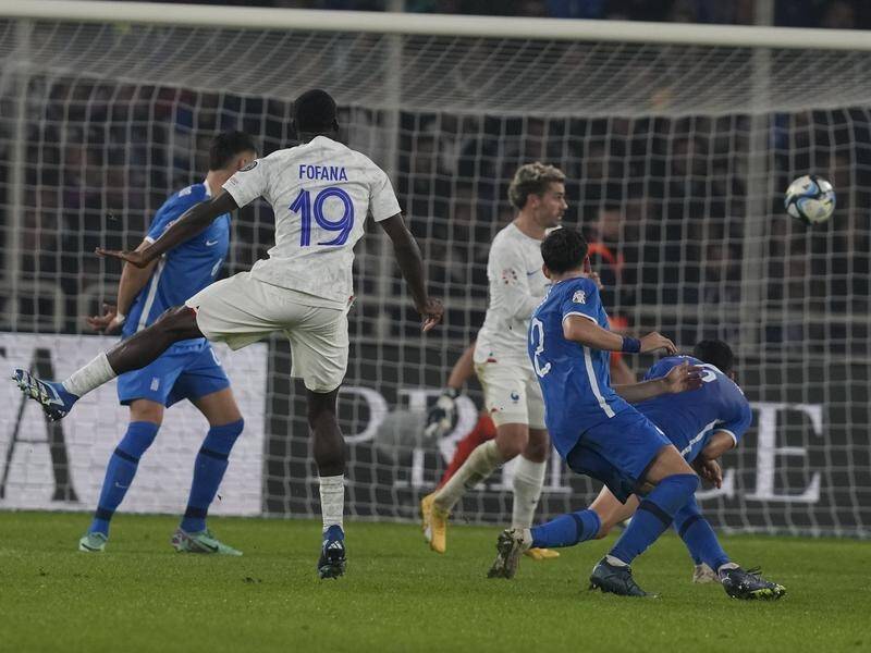A Youssouf Fofana rocket has earned France a point in their Euro 2024 qualifier in Greece. (AP PHOTO)