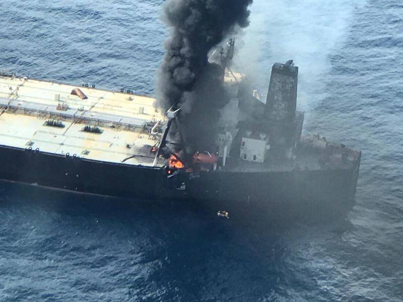 The oil tanker MT Diamond, en route from Kuwait to India, has caught fire off Sri Lanka.