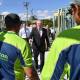 Metricon staff talk with Prime Minister Scott Morrison at a site in Brisbane.