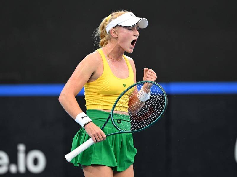 Taylah Preston's straight-sets singles win on debut secured Australia's BJK Cup success. (Darren England/AAP PHOTOS)