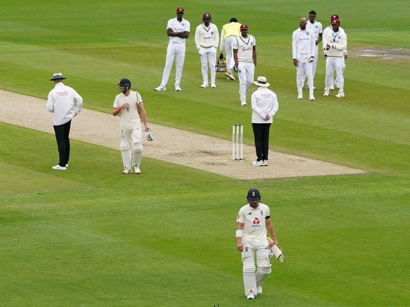 England's Rory Burns departs after being dismissed in the second Test against West Indies.
