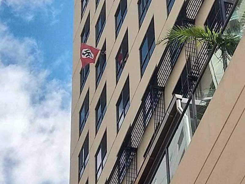 A man accused of flying the Nazi flag above the Brisbane Synagogue told police it was "just a joke".