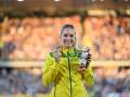 Kelsey-Lee Barber won gold in the javelin on the last day of Commonwealth Games athletics. (Dean Lewins/AAP PHOTOS)