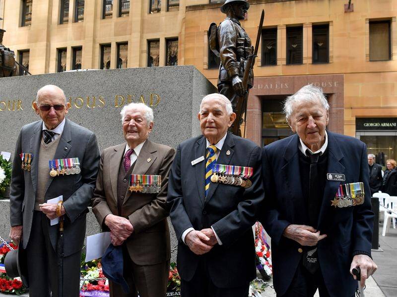 War vets Aubrey Knowles, Dennis Davis, Don Kennedy and Ken Frank remembered victory in the Pacific. (Bianca De Marchi/AAP PHOTOS)