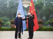 Michelle Bachelet (left) with Chinese Foreign Minister Wang Yi during her visit to China.