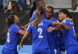 France celebrate Marie-Antoinette Katoto's winner in their 2-1 win over hosts England in Newcastle. (AP PHOTO)