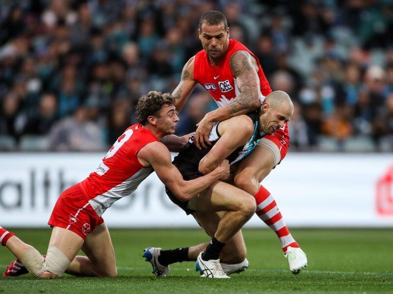 Sydney's Lance Franklin has been offered a $2000 fine for his contact on the Power's Jarrod Lienert.