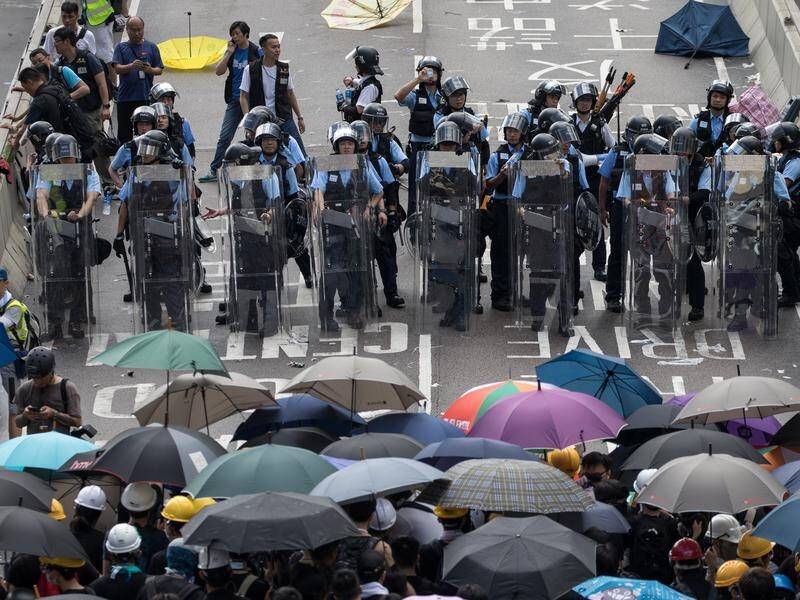 Protesters have again clashed with riot police in Hong Kong.
