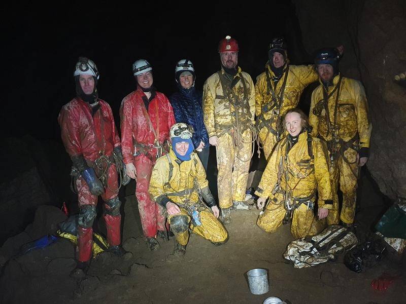 Members of the Southern Tasmanian Caverneers at the newly discovered giant Delta Variant cave. (PR HANDOUT IMAGE PHOTO)