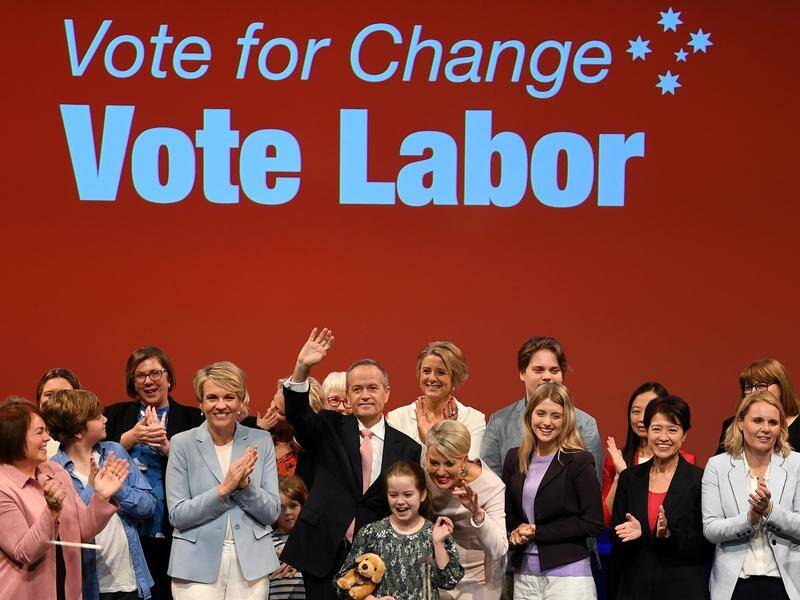 Bill Shorten, with family and candidates, at a Labor rally in Melbourne on Mothers' Day.