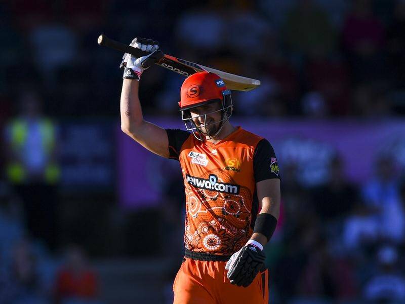 Scorchers' Liam Livingstone acknowledges his second-straight BBL 50 against the Sydney Sixers.