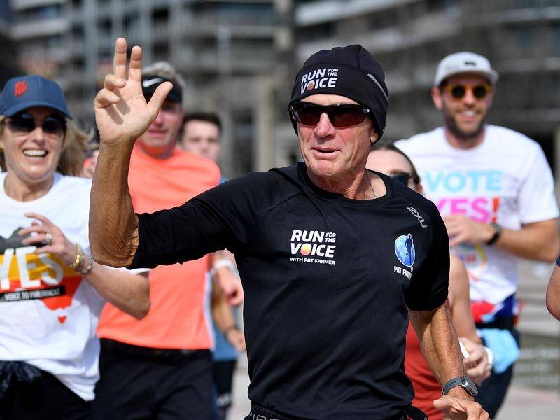 Pat Farmer has run more than a marathon a day since April in his campaign to support the voice. (Bianca De Marchi/AAP PHOTOS)
