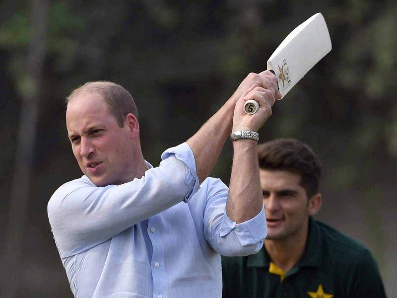 Prince William hit a six during his visit to the crease at the National Cricket Academy in Lahore.