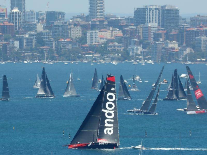 Andoo Comanche prepares for the start of 2022's race, at which she went on to win line honours. (Jeremy Ng/AAP PHOTOS)