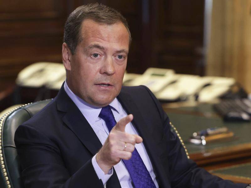 Former president Dmitry Medvedev says Russia has the right to defend itself with nuclear weapons. (AP PHOTO)