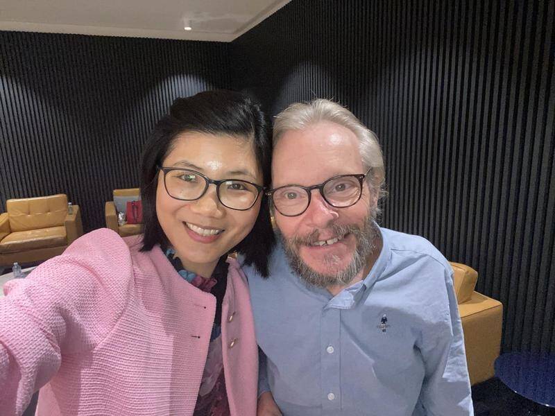 Freed Australian economist Sean Turnell has been reunited with his wife Ha Vu at Melbourne Airport. (PR HANDOUT IMAGE PHOTO)