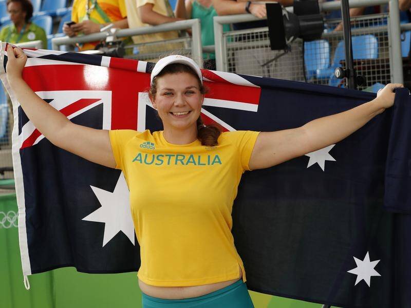 Australia's Catherine Skinner is on target to defend her Olympic women's trap gold medal.
