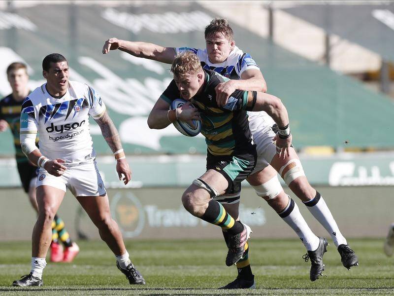 Northampton's David Ribbans, with the ball, has been called up for England's Six Nations squad.
