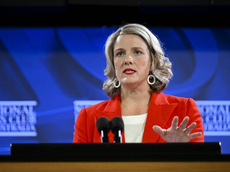 Clare O'Neil outlines changes to the migration system in her address to the National Press Club. (Lukas Coch/AAP PHOTOS)