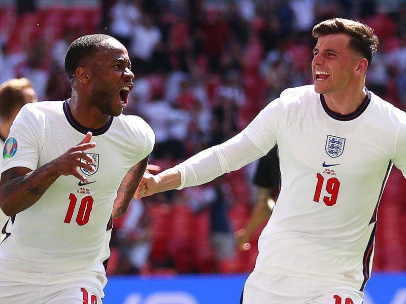 Raheem Sterling (L), being congratulated by Mason Mount after he scored the winner against Croatia.