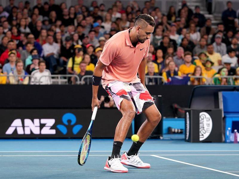 Nick Kyrgios had scope to play some trick shots during his opening round win Lorenzo Sonego.
