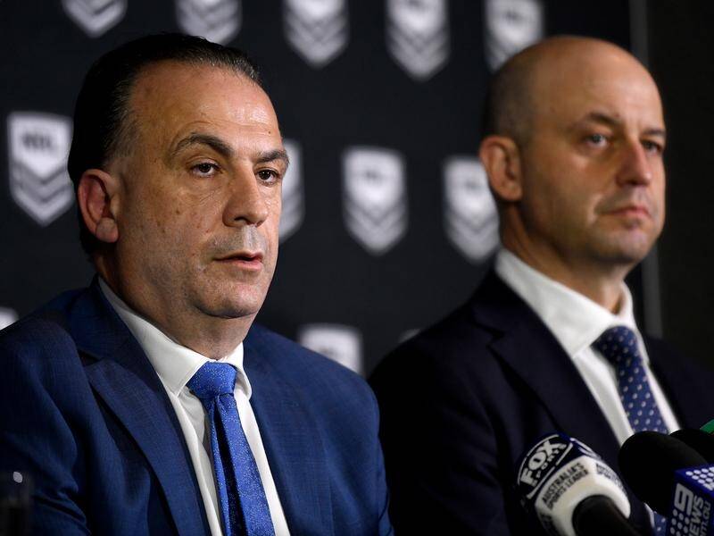 Peter V'landys (l) is the latest ARLC chairman to block Israel Folau's return to the NRL.