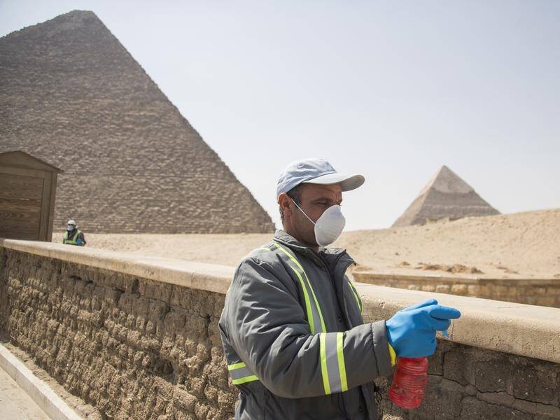 A team has sprayed disinfectants at the Giza pyramids in Egypt amid the coronavirus outbreak.