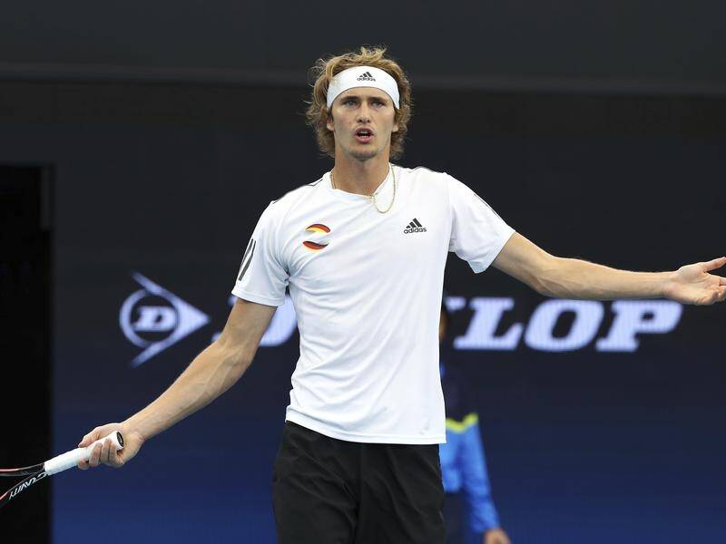 Alexander Zverev of Germany reacts after missing a shot during his ATP Cup loss on Tuesday.