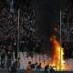 A fire burns seats before the Greek Cup Final in which Panathinaikos defeated PAOK 1-0 in Athens.