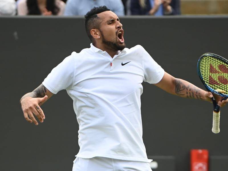 Nick Kyrgios as he currently appears, starring in his own one-man show in London SW19.