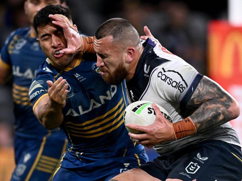 Melbourne's Nelson Asofa-Solomona has avoided another charge after his hit on Eel Mitchell Moses. (Dan Himbrechts/AAP PHOTOS)
