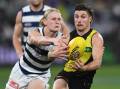 Geelong's Ollie Dempsey (left) was one of the shining lights for the Cats against Richmond. (Julian Smith/AAP PHOTOS)