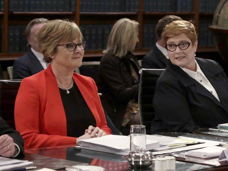 Foreign Minister Marise Payne and Defence Minister Lisa Reynolds arrive in Washington on Monday.