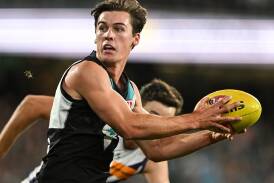 Port Adelaide skipper Connor Rozee remains in doubt for the clash with the Blues. (Michael Errey/AAP PHOTOS)