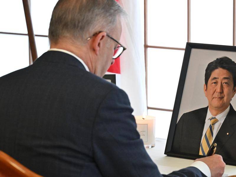 Mr Albanese visited the Japanese embassy in Canberra to sign a condolence book for Shinzo Abe.