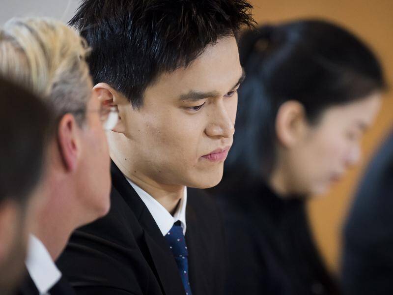 Star Chinese swimmer Sun Yang pictured at his doping hearing at the Court of Arbitration for Sport.