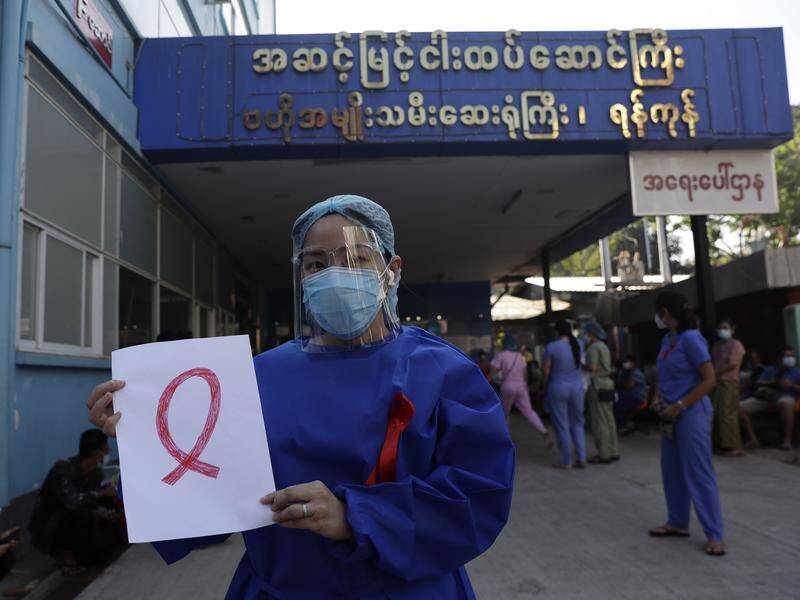 Doctors at 70 hospitals have joined resistance to Myanmar's military coup.