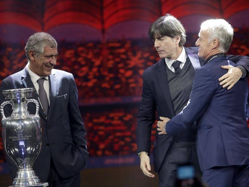 The coaches of Portugal Fernando Santos, Germany Joachim Loew and France Didier Deschamps.