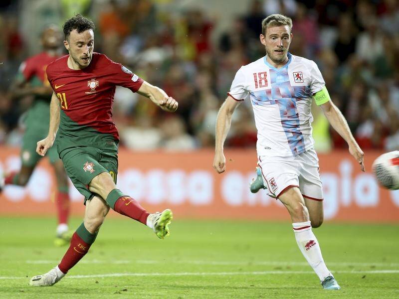 Liverpool's Diogo Jota scored twice in Portugal's 9-0 win over Luxembourg in Euro 2024 qualifying. (AP PHOTO)