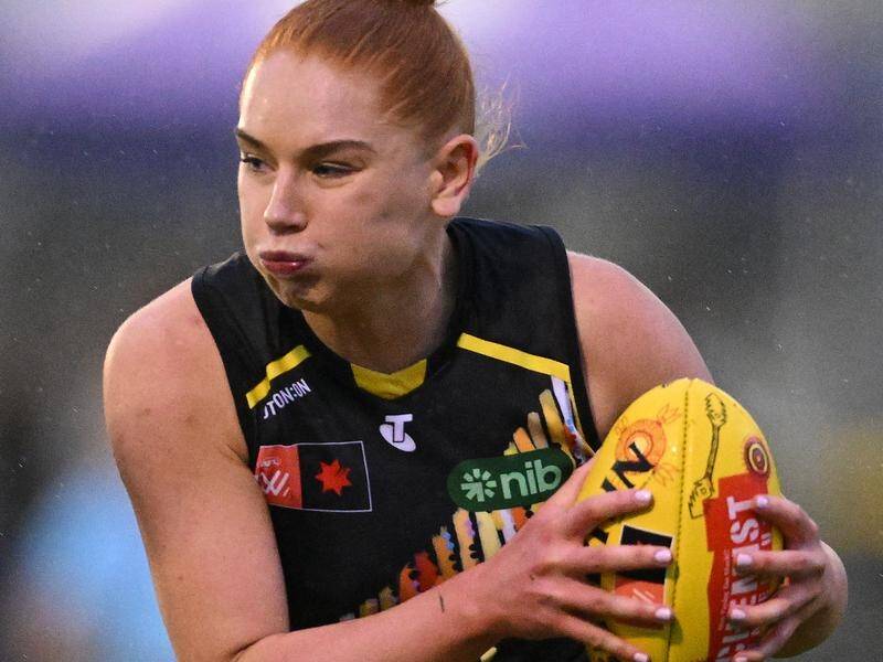 Grace Egan played an influential role for Richmond as the Tigers defeated West Coast in the AFLW. (James Ross/AAP PHOTOS)