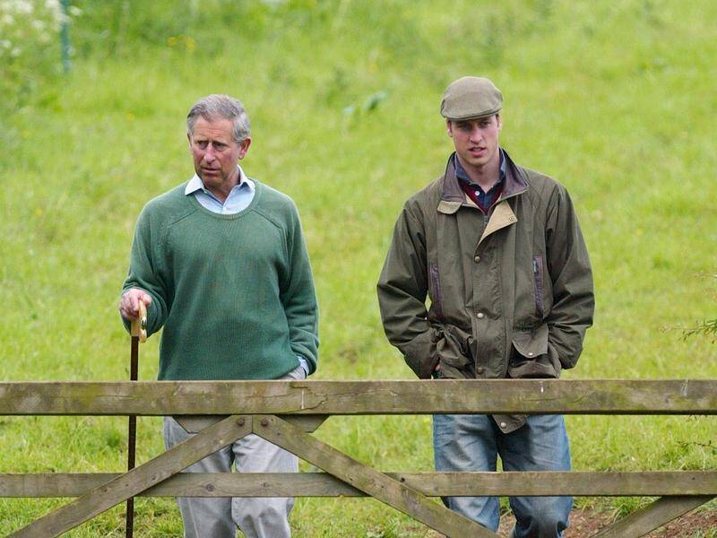 Prince Charles and Prince William at Home Farm near Tetbury, Gloucester, western England.