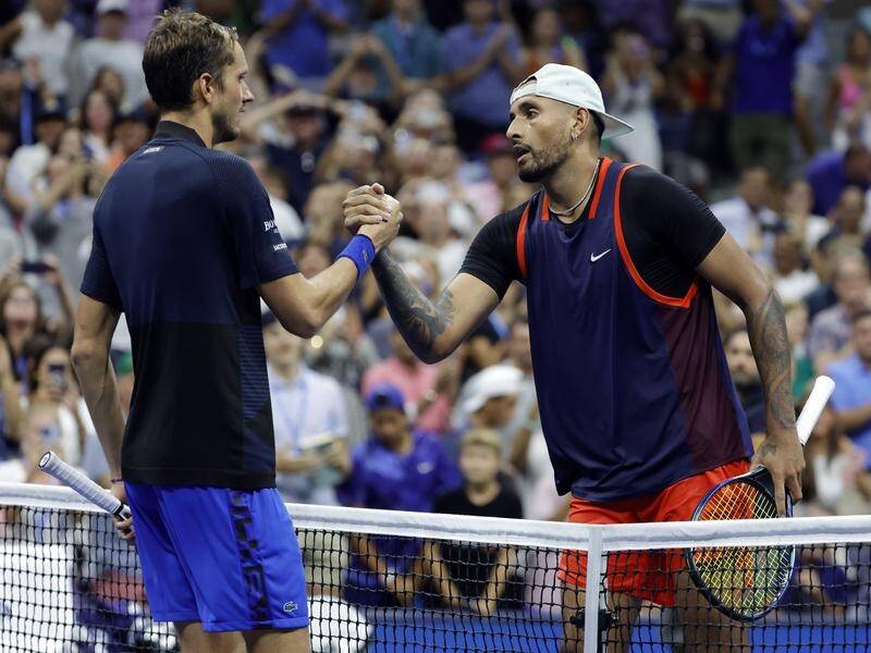 Nick Kyrgios is relishing meeting top players like Daniil Medvedev (l) ahead of the Australian Open. (EPA PHOTO)