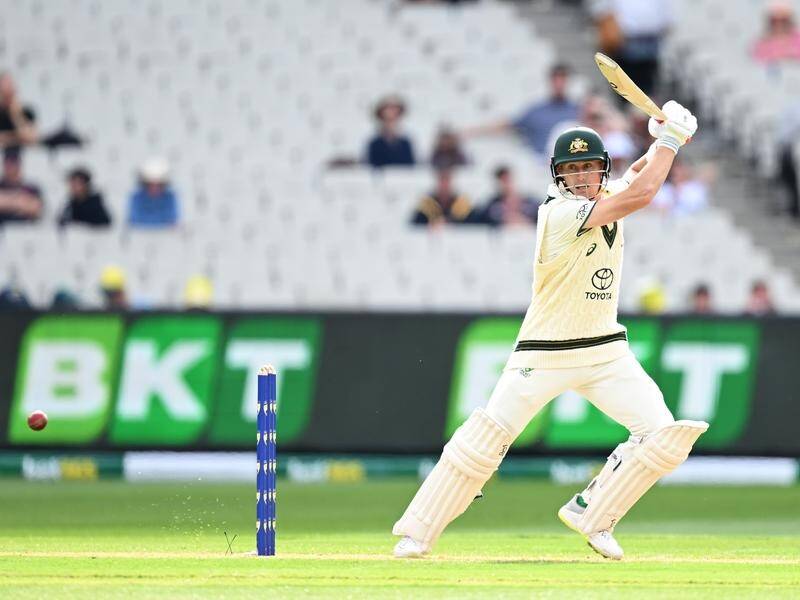 Marnus Labuschagne produced a dogged innings to remain unbeaten at stumps in the Boxing Day Test. (James Ross/AAP PHOTOS)